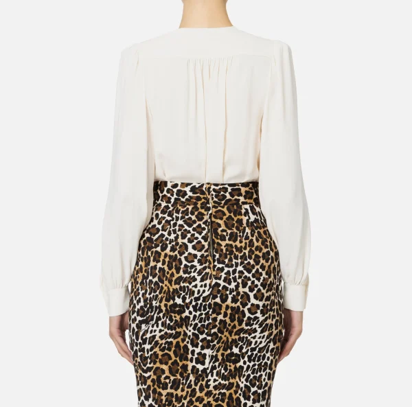 Elisabetta Franchi Camicie E Bluse | Top, T-Shirt & Body^Camicia body in georgette con ricamo su spalle Burro