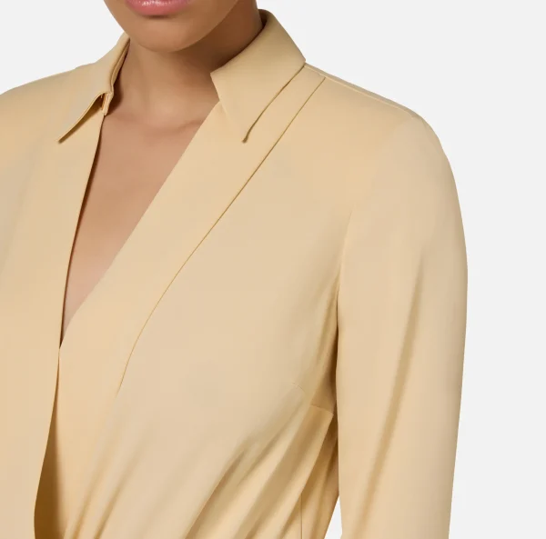 Elisabetta Franchi Camicie E Bluse | Top, T-Shirt & Body^Camicia body in georgette con scollo incrociato Crema
