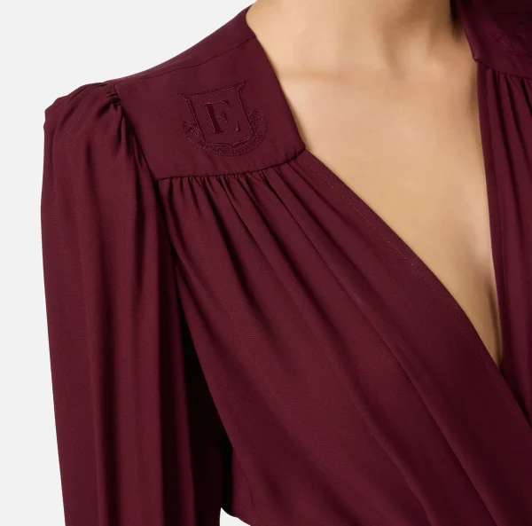 Elisabetta Franchi Camicie E Bluse | Top, T-Shirt & Body^Camicia body in georgette con ricamo su spalle RougeNoir