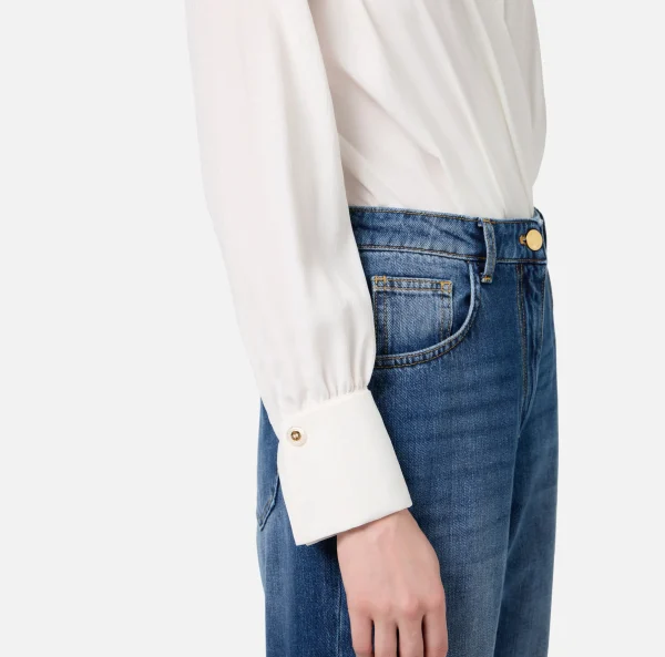 Elisabetta Franchi Camicie E Bluse | Top, T-Shirt & Body^Camicia body in georgette jacquard lettering Avorio
