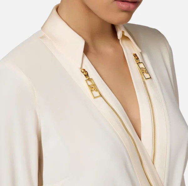Elisabetta Franchi Camicie E Bluse | Top, T-Shirt & Body^Camicia body in georgette e raso con zip Burro