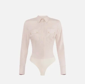 Elisabetta Franchi Camicie E Bluse | Top, T-Shirt & Body^Camicia body in popeline stretch con cut-out Lattice