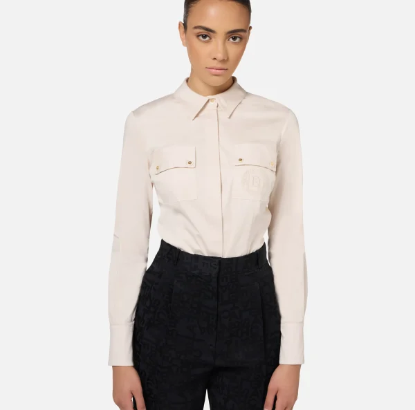 Elisabetta Franchi Camicie E Bluse | Top, T-Shirt & Body^Camicia body in popeline stretch con cut-out Lattice