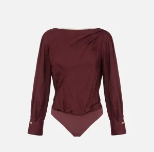 Elisabetta Franchi Camicie E Bluse | Top, T-Shirt & Body^Camicia body in raso jacquard con collana RougeNoir