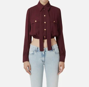 Elisabetta Franchi Camicie E Bluse^Camicia cropped in georgette con foulard RougeNoir