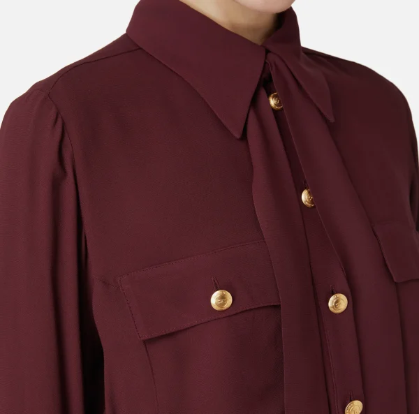 Elisabetta Franchi Camicie E Bluse^Camicia cropped in georgette con foulard RougeNoir
