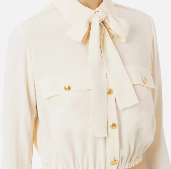Elisabetta Franchi Camicie E Bluse^Camicia cropped in georgette con foulard Burro