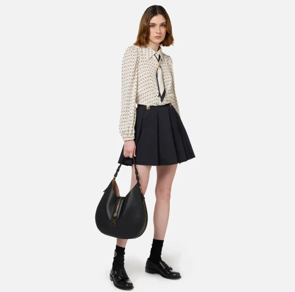 Elisabetta Franchi Camicie E Bluse^Camicia cropped in georgette stampa rombo con foulard Burro/Nero