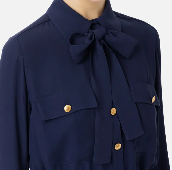 Elisabetta Franchi Camicie E Bluse^Camicia cropped in georgette con foulard Navy