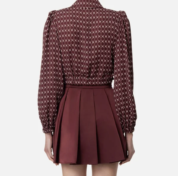 Elisabetta Franchi Camicie E Bluse^Camicia cropped in georgette stampa rombo con foulard RougeNoir/Burro