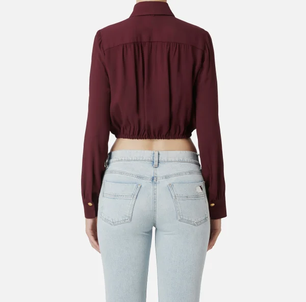 Elisabetta Franchi Camicie E Bluse^Camicia cropped in georgette con foulard RougeNoir