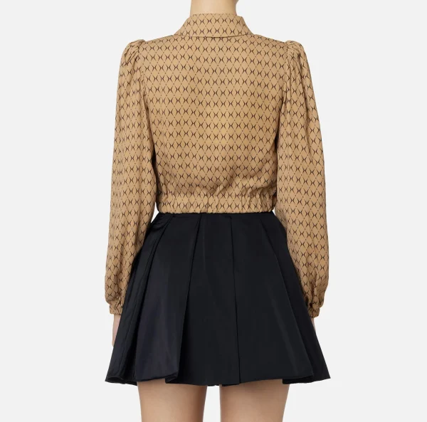 Elisabetta Franchi Camicie E Bluse^Camicia cropped in georgette stampa rombo con foulard Camel/Nero