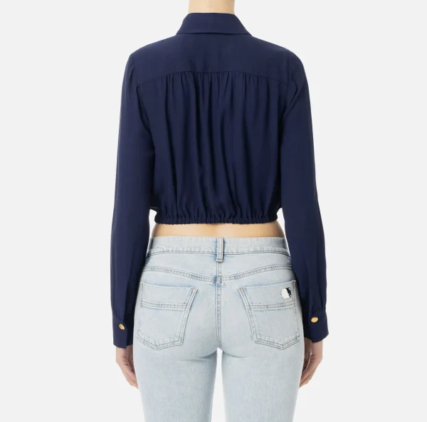 Elisabetta Franchi Camicie E Bluse^Camicia cropped in georgette con foulard Navy