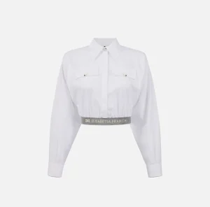 Elisabetta Franchi Camicie E Bluse^Camicia cropped in popeline con fascione Bianco