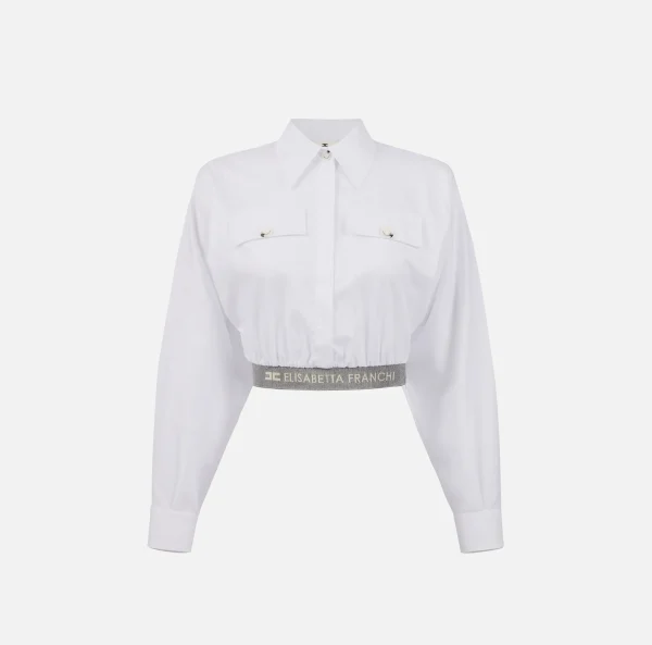Elisabetta Franchi Camicie E Bluse^Camicia cropped in popeline con fascione Bianco