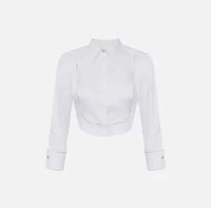 Elisabetta Franchi Camicie E Bluse^Camicia cropped in popeline con plastron ed elastico logato Bianco