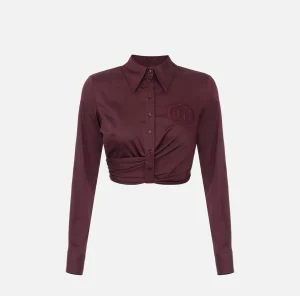 Elisabetta Franchi Camicie E Bluse^Camicia cropped in popeline stretch con drappeggio RougeNoir