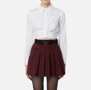 Elisabetta Franchi Camicie E Bluse^Camicia cropped in popeline stretch con drappeggio Bianco