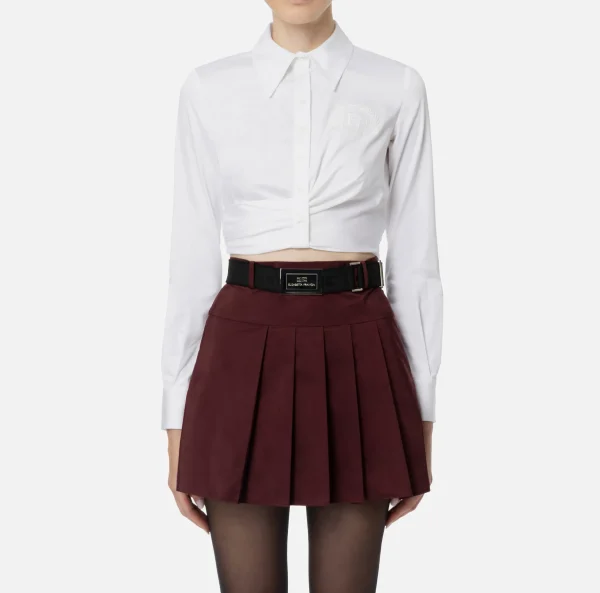 Elisabetta Franchi Camicie E Bluse^Camicia cropped in popeline stretch con drappeggio Bianco