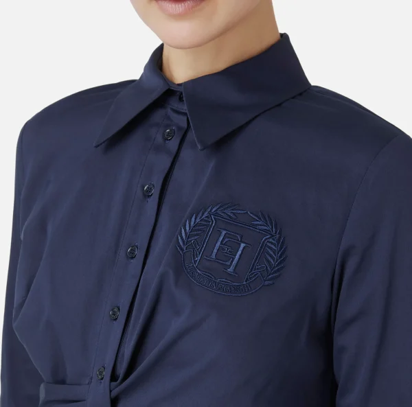 Elisabetta Franchi Camicie E Bluse^Camicia cropped in popeline stretch con drappeggio Navy