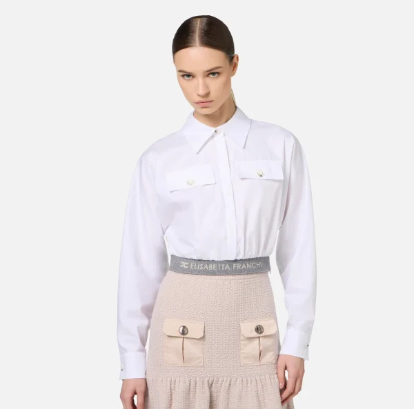 Elisabetta Franchi Camicie E Bluse^Camicia cropped in popeline con fascione Bianco