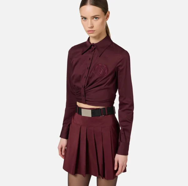 Elisabetta Franchi Camicie E Bluse^Camicia cropped in popeline stretch con drappeggio RougeNoir