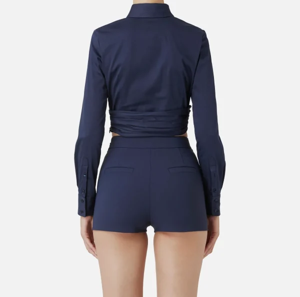 Elisabetta Franchi Camicie E Bluse^Camicia cropped in popeline stretch con drappeggio Navy