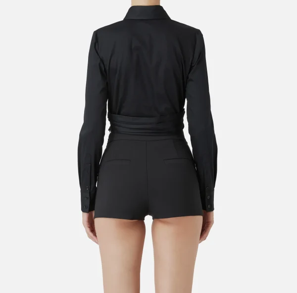 Elisabetta Franchi Camicie E Bluse^Camicia cropped in popeline stretch con drappeggio Nero