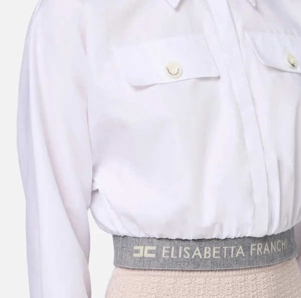 Elisabetta Franchi Camicie E Bluse^Camicia cropped in popeline con fascione Bianco
