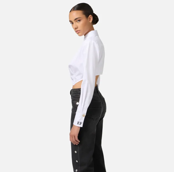 Elisabetta Franchi Camicie E Bluse^Camicia cropped in popeline a righe con fondo asimmetrico Bianco