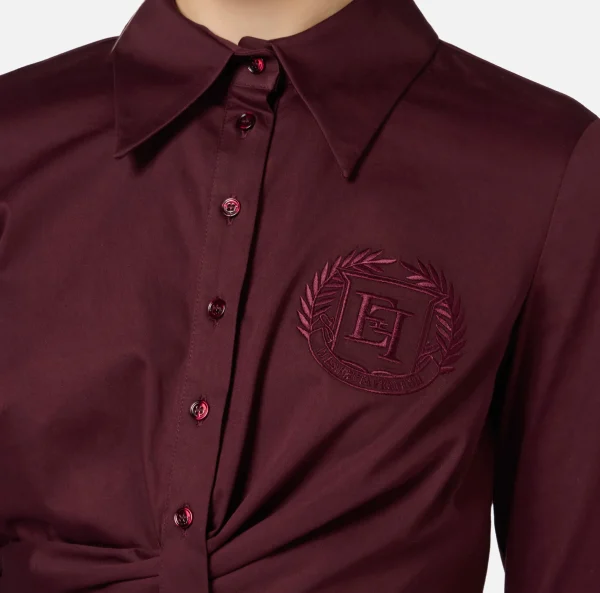 Elisabetta Franchi Camicie E Bluse^Camicia cropped in popeline stretch con drappeggio RougeNoir