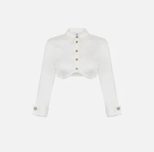 Elisabetta Franchi Camicie E Bluse^Camicia cropped in raso con taglio coppe Bianco