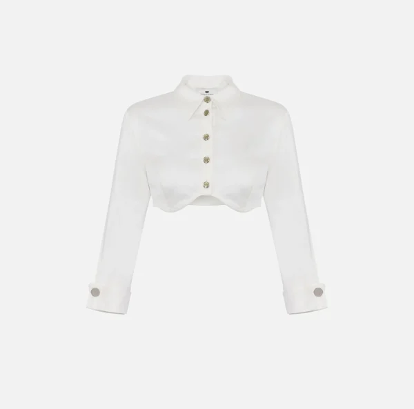 Elisabetta Franchi Camicie E Bluse^Camicia cropped in raso con taglio coppe Bianco