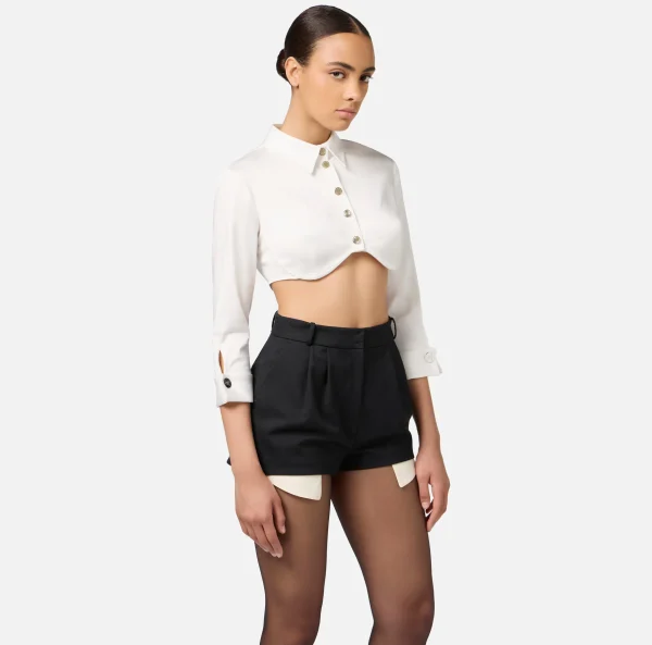 Elisabetta Franchi Camicie E Bluse^Camicia cropped in raso con taglio coppe Bianco