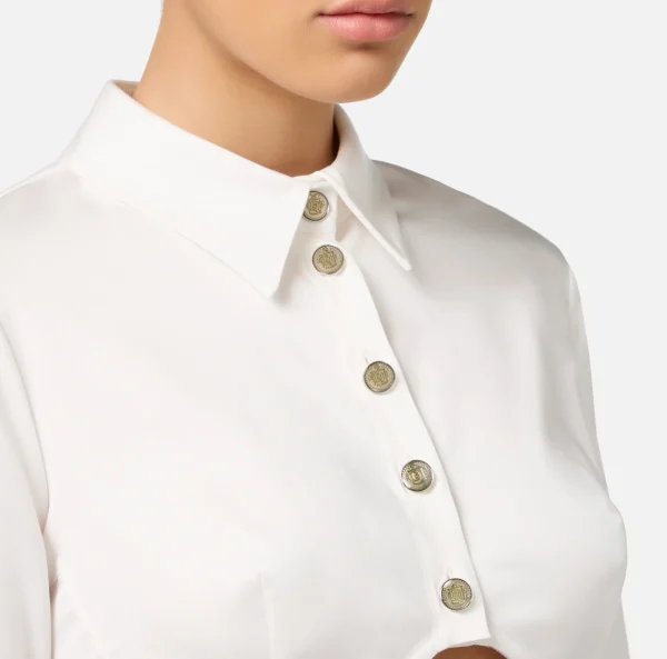 Elisabetta Franchi Camicie E Bluse^Camicia cropped in raso con taglio coppe Bianco