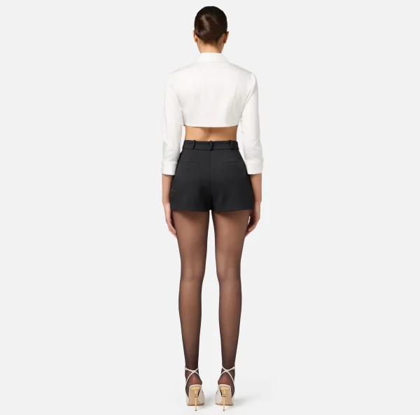 Elisabetta Franchi Camicie E Bluse^Camicia cropped in raso con taglio coppe Bianco