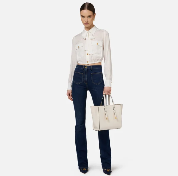 Elisabetta Franchi Camicie E Bluse^Camicia cropped in raso jacquard con foulard Avorio