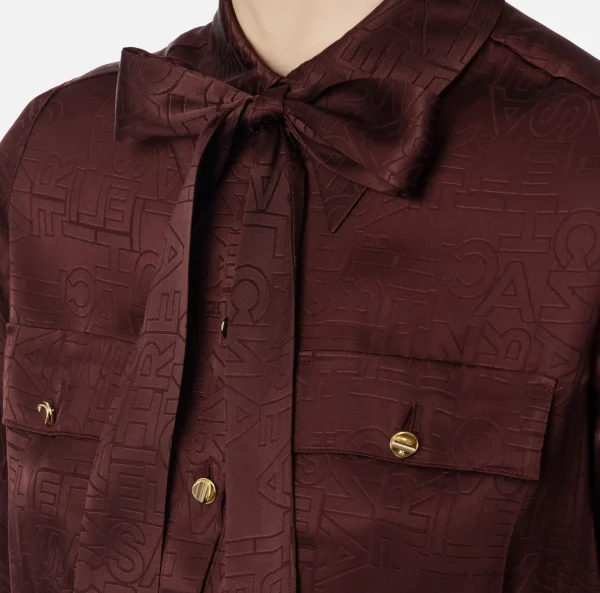 Elisabetta Franchi Camicie E Bluse^Camicia cropped in raso jacquard con foulard RougeNoir