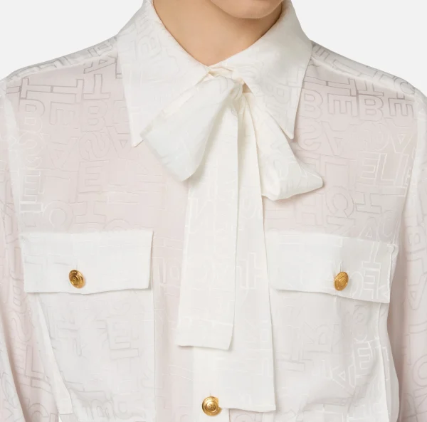 Elisabetta Franchi Camicie E Bluse^Camicia cropped in raso jacquard con foulard Avorio