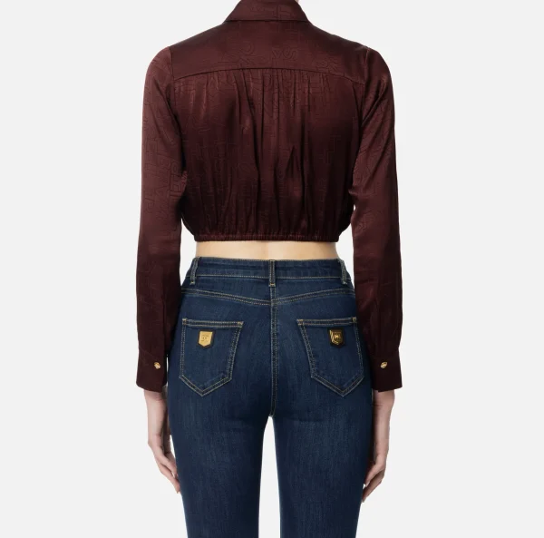 Elisabetta Franchi Camicie E Bluse^Camicia cropped in raso jacquard con foulard RougeNoir