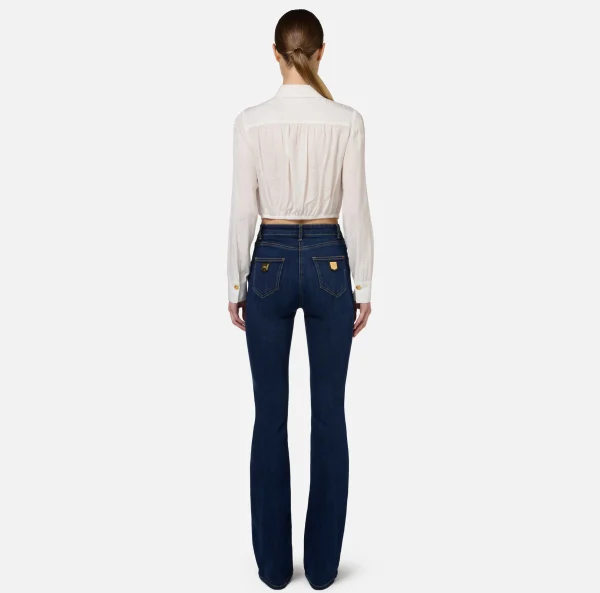 Elisabetta Franchi Camicie E Bluse^Camicia cropped in raso jacquard con foulard Avorio