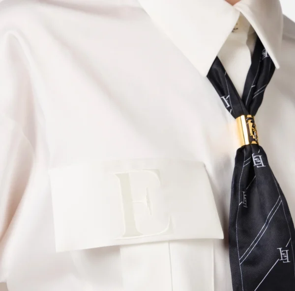 Elisabetta Franchi Camicie E Bluse^Camicia cropped in raso stretch con foulard Bianco