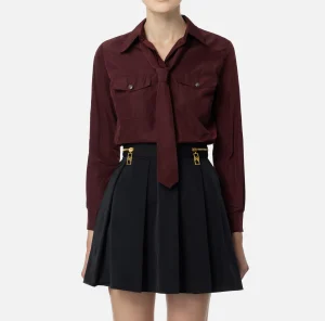 Elisabetta Franchi Camicie E Bluse^Camicia dritta in nylon tecnico con cravatta RougeNoir