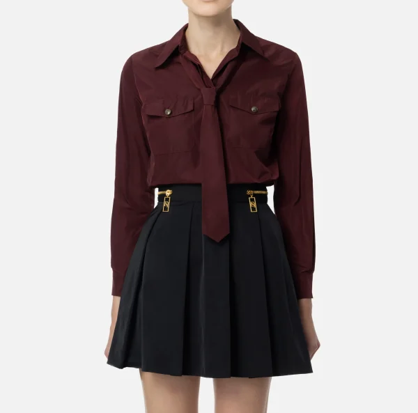 Elisabetta Franchi Camicie E Bluse^Camicia dritta in nylon tecnico con cravatta RougeNoir