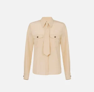 Elisabetta Franchi Camicie E Bluse^Camicia dritta in nylon tecnico con cravatta Crema