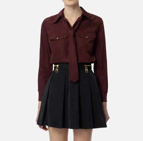 Elisabetta Franchi Camicie E Bluse^Camicia dritta in nylon tecnico con cravatta RougeNoir