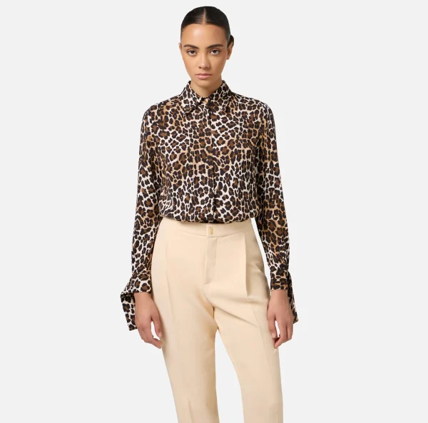 Elisabetta Franchi Camicie E Bluse^Camicia in georgette con polsi a nastro Animalier