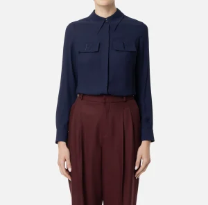 Elisabetta Franchi Camicie E Bluse^Camicia in georgette con patte ricamate Navy