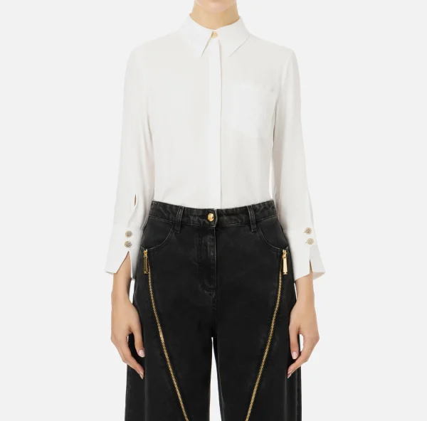 Elisabetta Franchi Camicie E Bluse^Camicia in georgette con patch logo Avorio