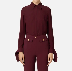 Elisabetta Franchi Camicie E Bluse^Camicia in georgette con polsi ricamati RougeNoir